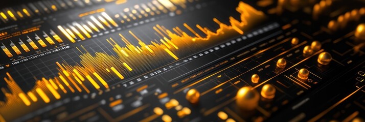 Poster - A digital audio interface displaying sound waves and control knobs in a sleek design.