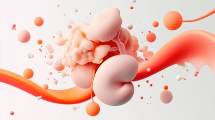 Aufkleber - Abstract 3D rendering of organic shapes and forms, showcasing fluidity and color interaction.