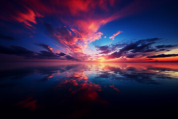 Wall Mural - dramatic incredible sunset sky over beach and sea waves. generative ai
