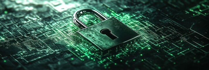 Aufkleber - A digital lock on a circuit board background, symbolizing cybersecurity and protection.