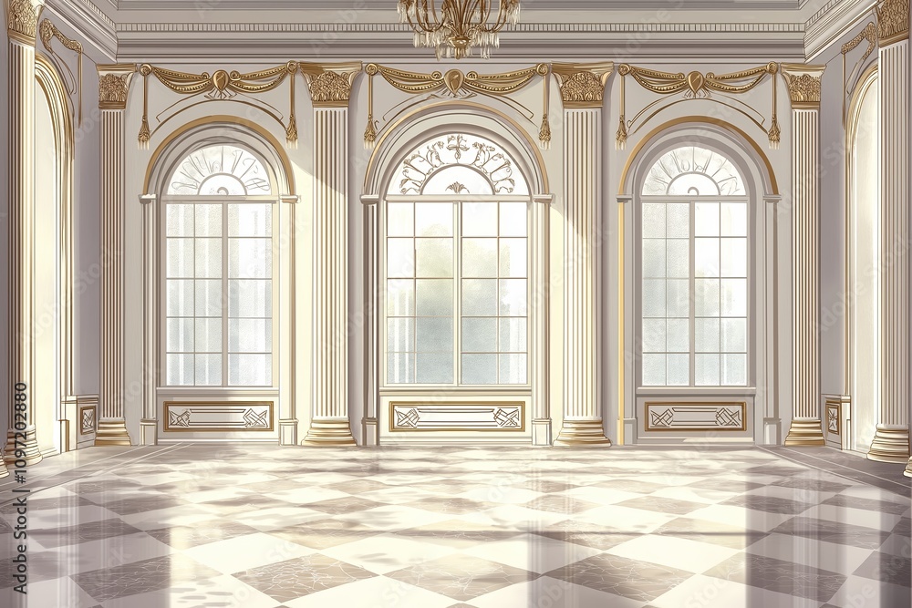 Palace white interior background, castle hall, classic ballroom ...
