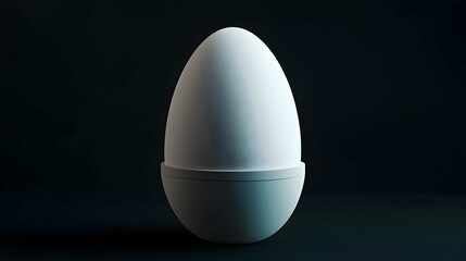 Wall Mural - a single, white egg in a grey holder against a dark background.