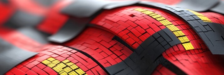 Leinwandbilder - Abstract red and black textured design resembling a wave or surface pattern.