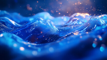 Aufkleber - Captivating visual effect: abstract blue liquid surface with sparkling particles creating mesmerizing waves