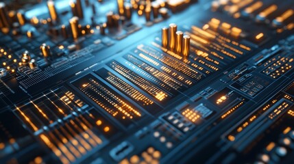 Aufkleber - A close-up view of a futuristic circuit board with glowing elements and intricate designs.
