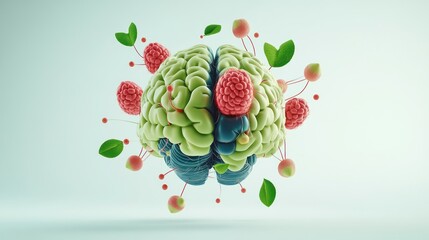 Fototapete - A colorful, stylized brain surrounded by abstract elements representing ideas and creativity.