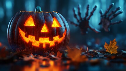 Wall Mural - 3d rendered hallowen background with pumpkins