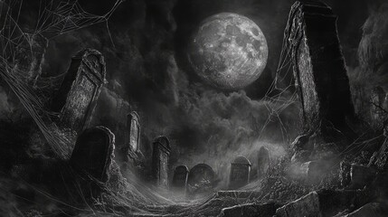 Wall Mural - 3d rendered hallowen background with graveyard