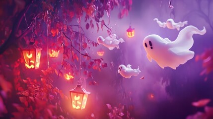 Wall Mural - 3d rendered hallowen background with graveyard
