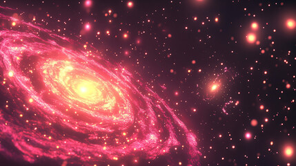 Poster - Captivating pink spiral galaxy spins gracefully in a star-filled deep space, inspiring awe and curiosity in viewers captivated by the cosmos