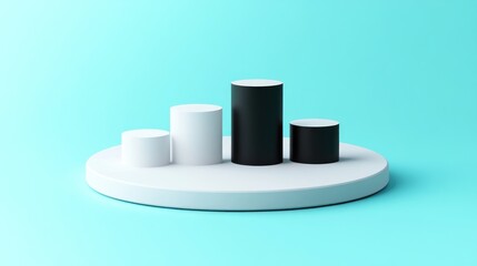 Poster - A minimalist 3D representation of bar graphs in black and white on a circular base.