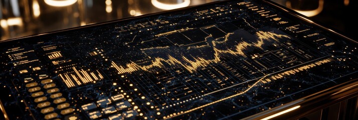 Fototapete - A futuristic digital dashboard displaying data analytics and trends.