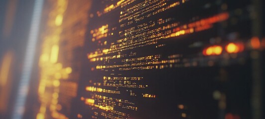 Abstract Digital Code Stream: Glowing Orange and Dark Background
