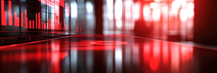 Poster - A futuristic, digital workspace with red accents and data visualizations.