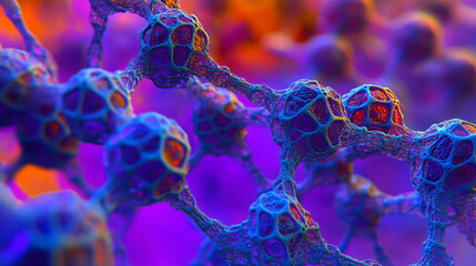 Fototapete - Visualizing interconnected cells forming complex biological structures, possibly representing tissues, organs, or cellular networks at a microscopic level