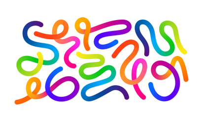 Fototapete - Abstract Gradient Lines Set. Wavy Color Shape Vector Graphic Design. Dynamic Geometric Pattern. Background with Color Waves. Illustration of Squiggle Rainbow Ribbons