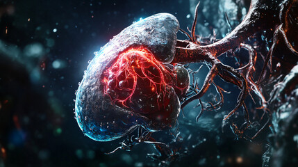 Poster - Lymph node filtering bacteria and viruses showing immune system response, medical research and healthcare concept