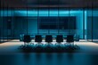 © Master old - modern empty business corporate office meeting room is ready for businesspeople late at night