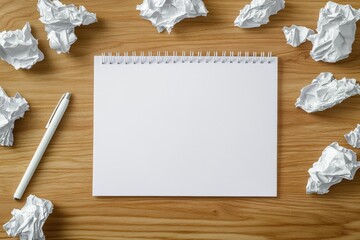Desk with notepad white sticker and pencil Office background mockup Remember the note