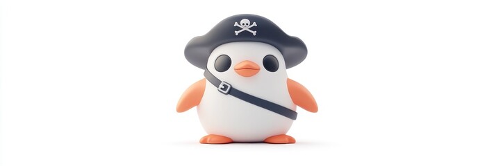 Wall Mural - a cute cartoon penguin dressed as a pirate with a hat and a bandolier.