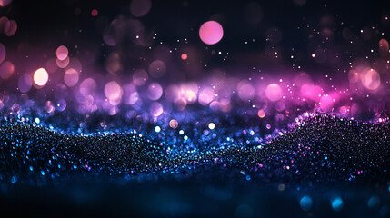 Poster - Shimmering purple and blue bokeh lights creating a magical and festive ambiance over a dark sparkling background