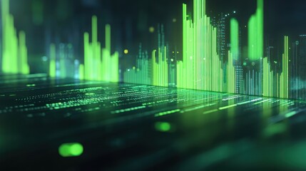 Aufkleber - A digital visualization of sound waves or data, showcasing vibrant green peaks and lines.
