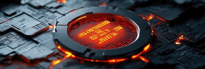 Aufkleber - A futuristic interface featuring glowing circuitry and digital elements.