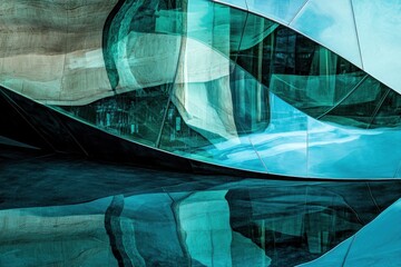 Poster - Abstract architectural design featuring reflective surfaces and fluid shapes.