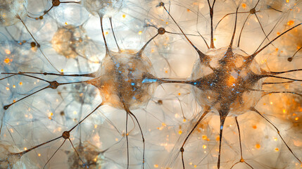 Poster - Neurons sending electric signals and communicating inside human brain, neural network, close-up view