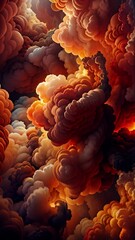 Wall Mural - vertical abstract orange hued billowing clouds 4k background features an a.i. generated video of ill
