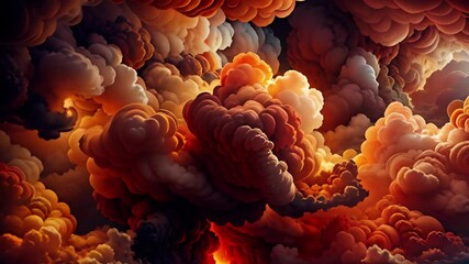 Wall Mural - abstract orange hued billowing clouds 4k background features an a.i. generated video of illustration