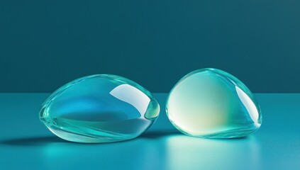 Aufkleber - Two smooth, translucent objects on a teal surface, reflecting light and creating shadows.