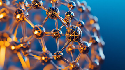 Poster - Complex molecular structure forming a network of interconnected atoms and molecules, symbolizing scientific research and innovation