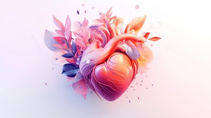 Poster - A stylized, colorful heart surrounded by vibrant foliage, symbolizing love and nature.