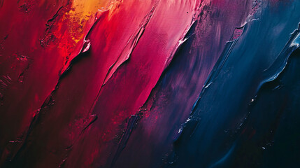 Poster - Thick impasto oil paint in vibrant hues of red, orange, and blue creates a dynamic abstract composition with diagonal brushstrokes
