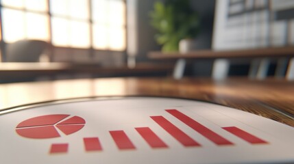 Leinwandbilder - Close-up of red bar graph and pie chart on a wooden table.