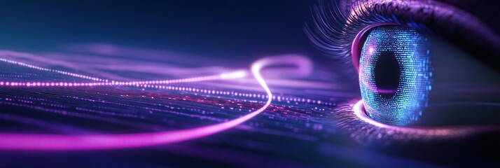 Aufkleber - Abstract close-up of a blue eye with purple light streaks.