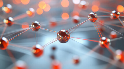 Aufkleber - Interconnected red nodes creating a network symbolizing communication, data exchange, and technological progress