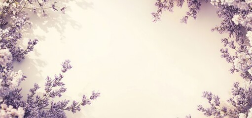Aufkleber - Purple flower border on a cream background with copy space.
