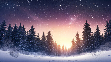 Aufkleber - Snowflakes gently falling on a majestic spruce forest at twilight, creating a magical winter wonderland