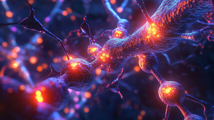 Fototapete - Neurons in action: firing and transmitting signals to form neural networks in the brain and nervous system
