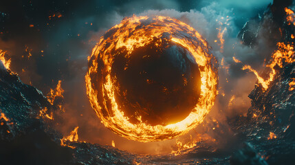 3d illustration of burning planet. high quality digital space art in - realistic visualization burni