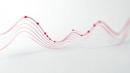 Fototapete - Abstract representation of sound waves with red dots on a white background.