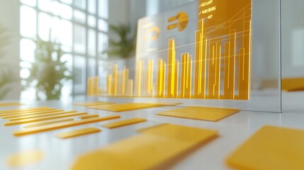 Poster - A futuristic workspace displaying data visualizations and analytics on a transparent screen.