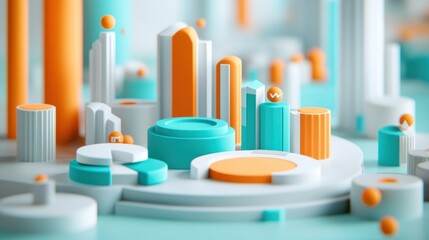 Leinwandbilder - Abstract 3D cityscape with vibrant geometric shapes and colors.