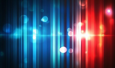 abstract background with vibrant blue and red vertical stripes and glowing bokeh lights.