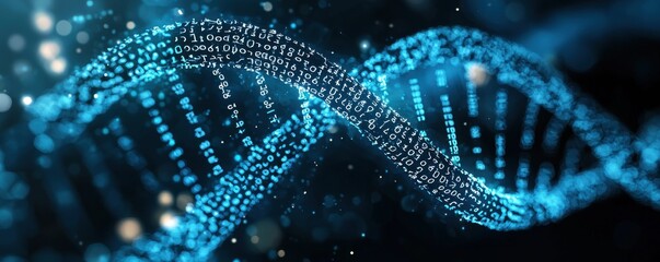 Digital DNA helix with binary code representing genetic data