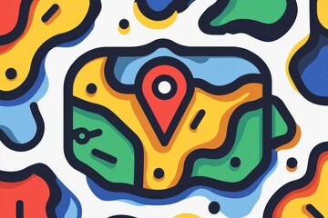 vibrant cartoon-style map icon with bold colorful design
