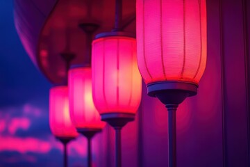 Aufkleber - Red paper lanterns glow against a twilight sky.
