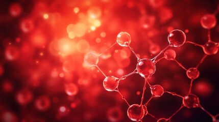 Poster - Abstract red molecule structure with bokeh background.